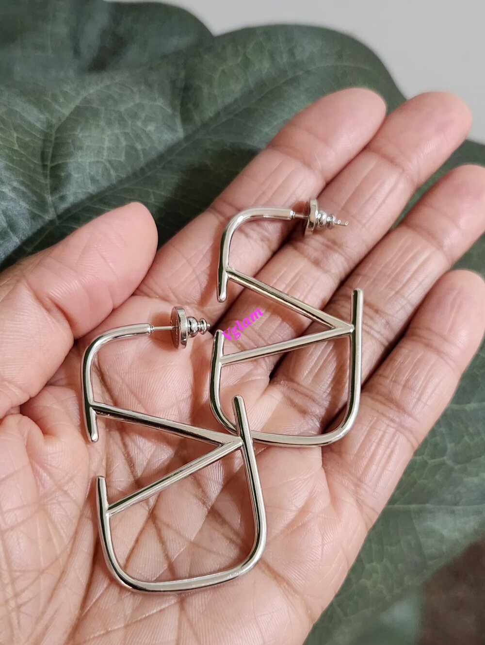 Silver Geometric Initial V Hoop Earrings